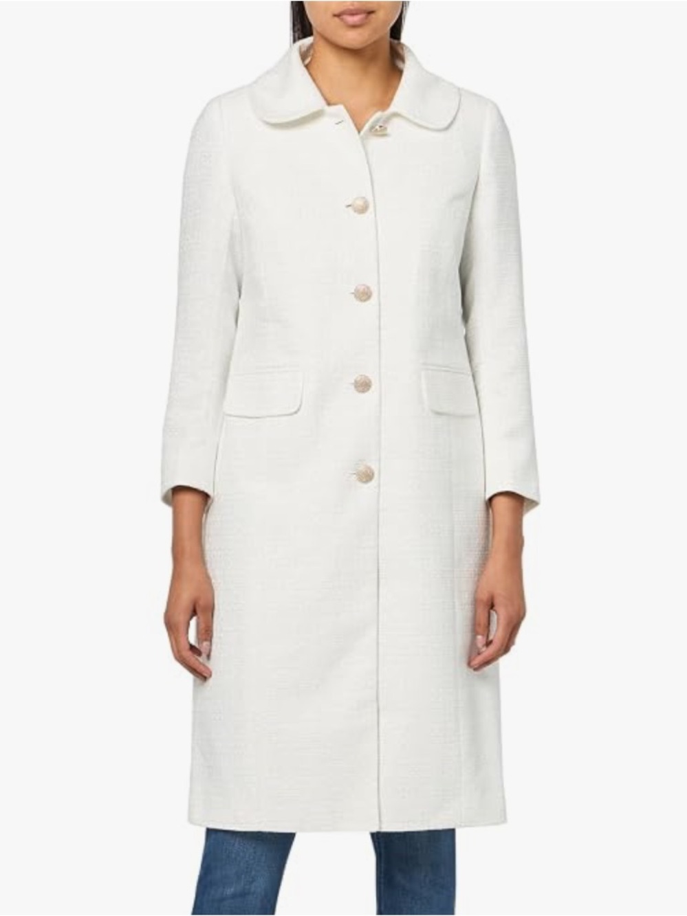 Kasper Women’s White Textured Shimmer Tweed Long Coat Jacket Size 8